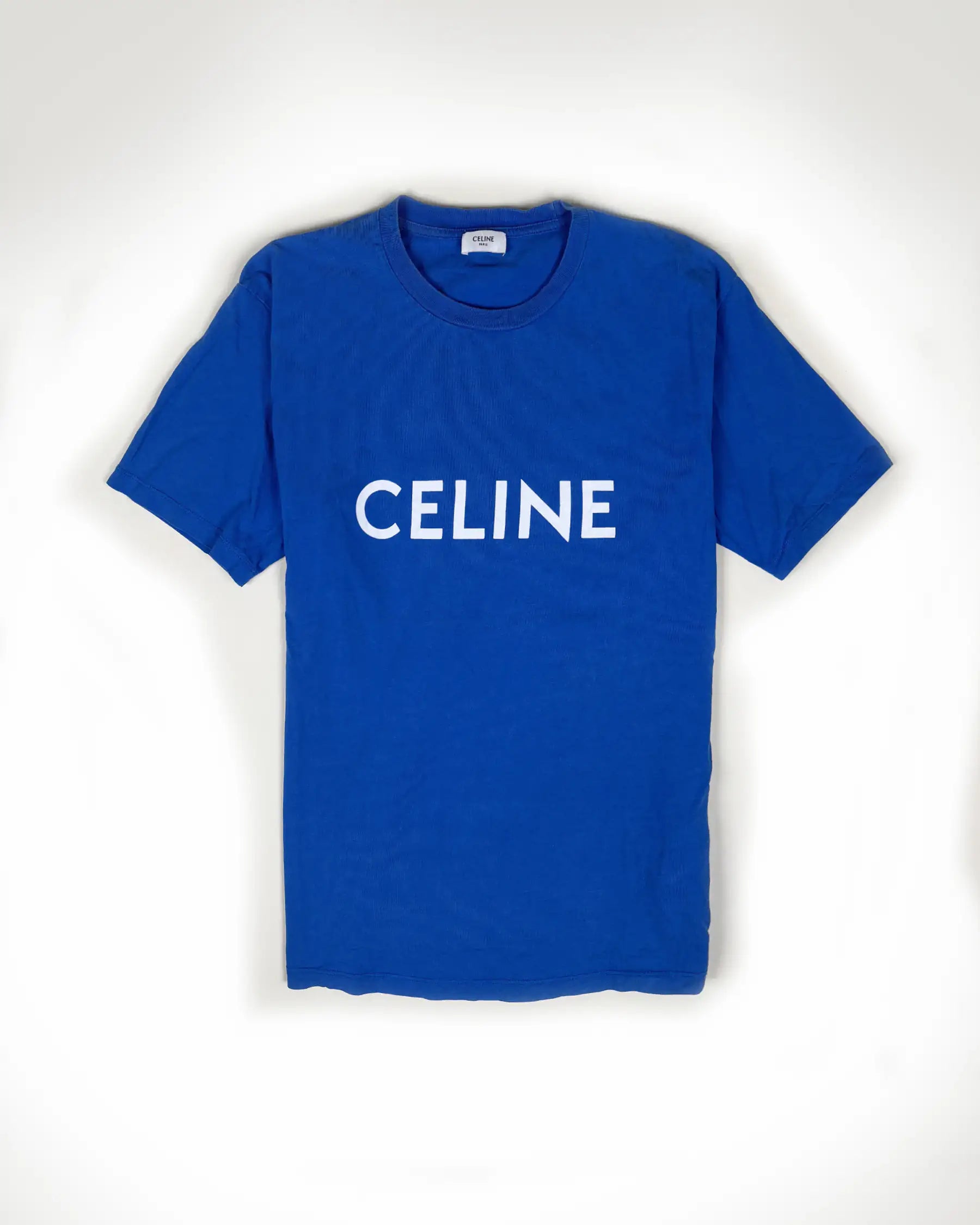 T-Shirt Celine Bleu Laver en machine à 30°C sur l’envers. Ne pas utiliser d’eau de javel. Repassage doux si nécessaire. Ne pas sécher en machine. - Vue Principale